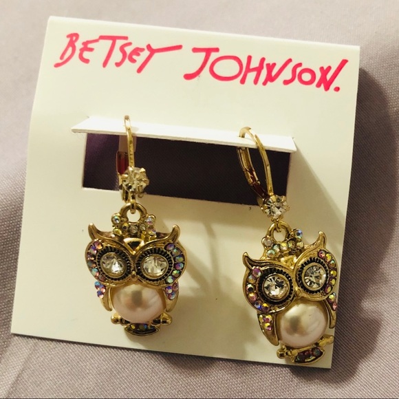 Betsey Johnson Owl Drop Earrings - Picture 1 of 3